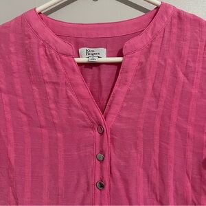 Pink blouse women’s size XL v neck career top Kim Rogers Pleated Mandarin Collar